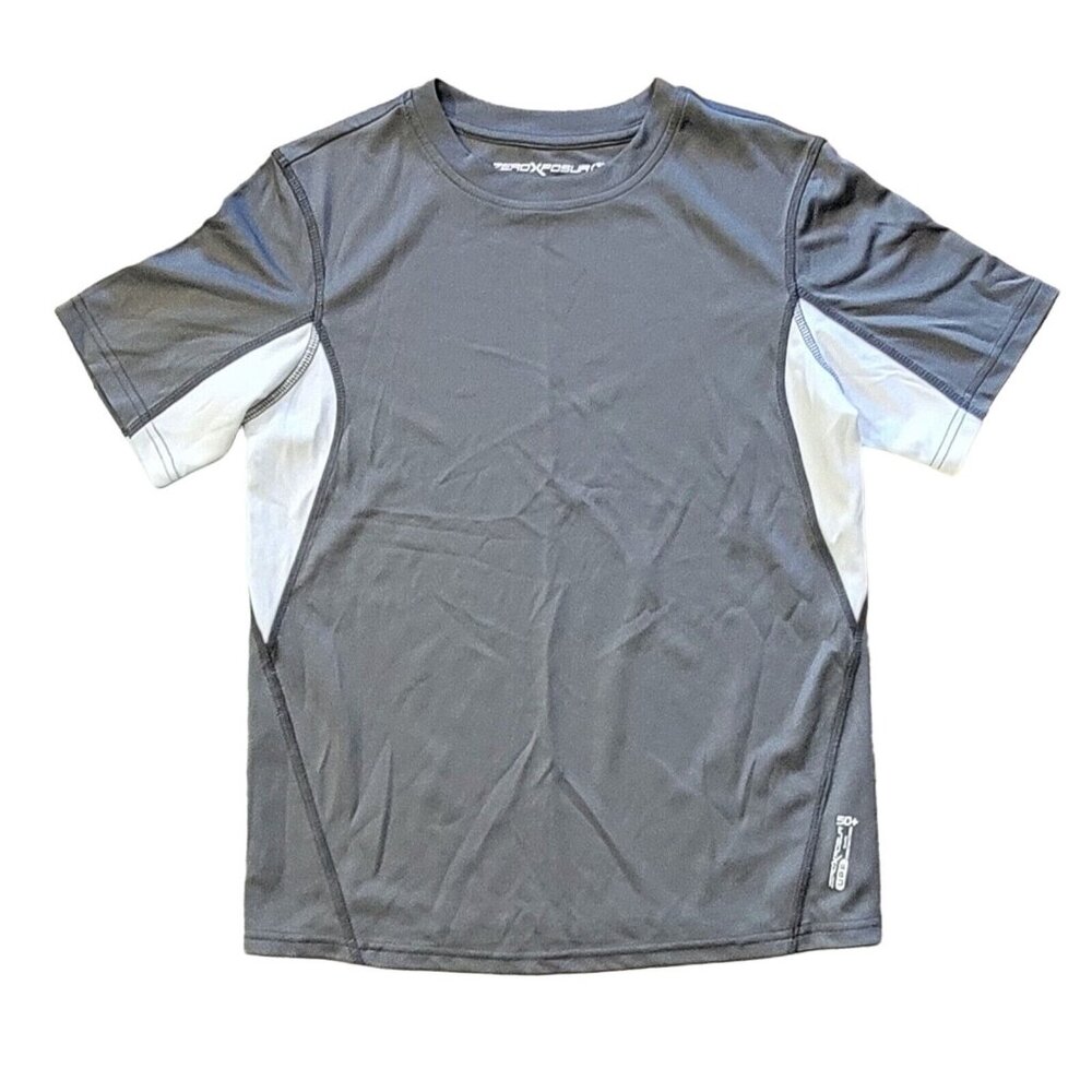 XeroXposur Boys Size L Gray Short Sleeve Swim Shirt Sun Protection 50+